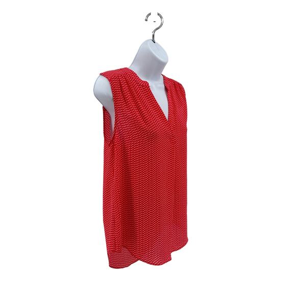 Vince Camuto Red White Tank Blouse Womens Small Sleeveless Pintuck Split Neck - Picture 4 of 8